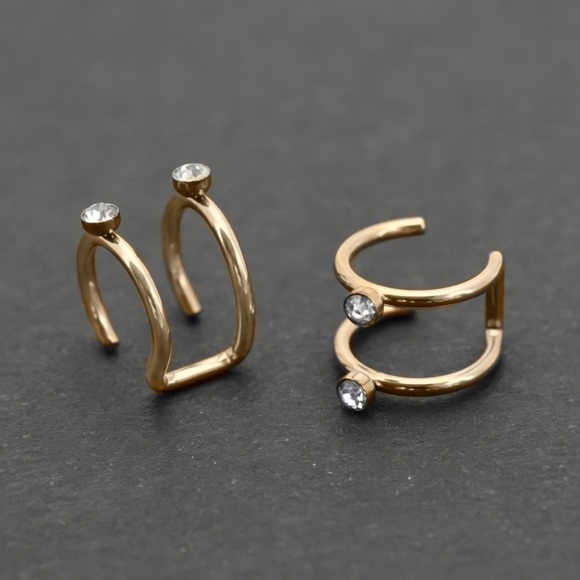 GlitzBlitz Boutique Jewelry - Any 2/$20! Set of Two Gold Double Crystal Accented Adjustable Ear Cuff Earrings